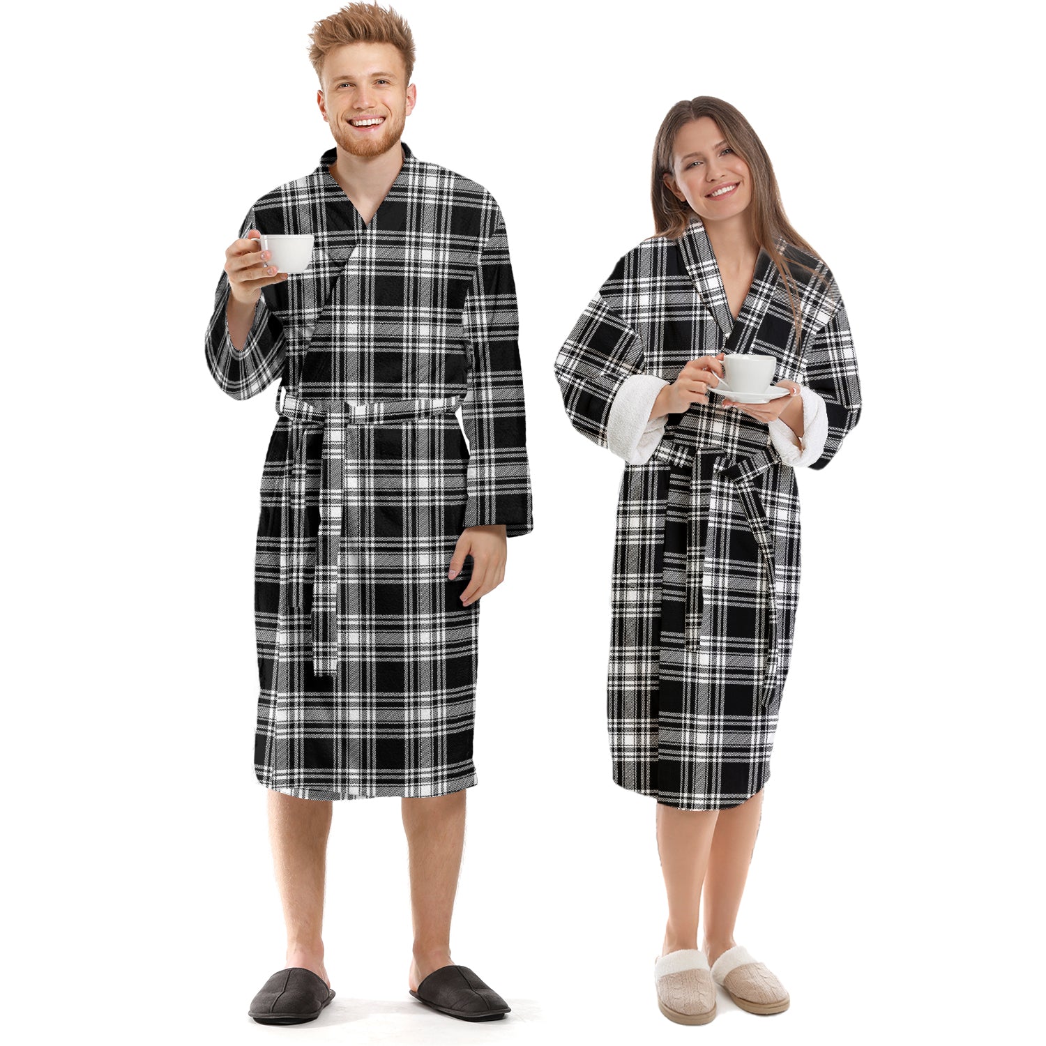 Menzies Black and White Tartan Bathrobe Unisex S - Tartan Vibes Clothing