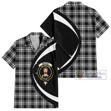 Menzies Black and White Tartan Short Sleeve Button Up with Family Crest Circle Style