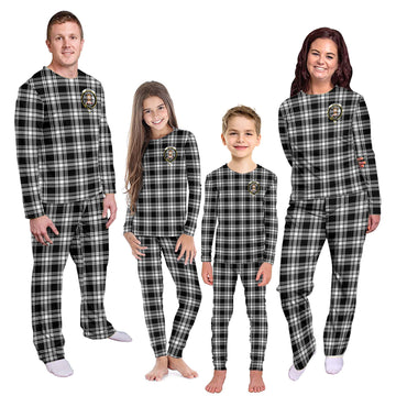 Menzies Black and White Tartan Pajamas Family Set with Family Crest