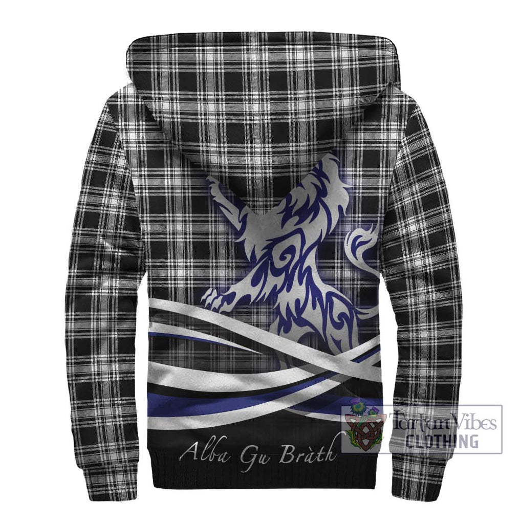 Menzies Black and White Tartan Sherpa Hoodie with Alba Gu Brath Regal Lion Emblem - Tartanvibesclothing Shop