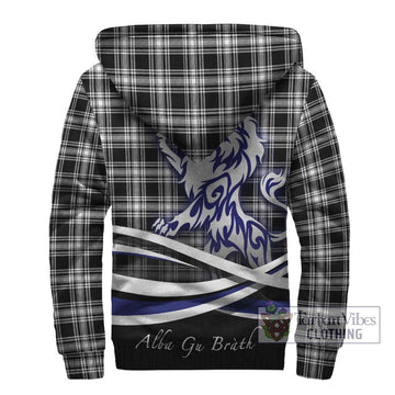 Menzies Black and White Tartan Sherpa Hoodie with Alba Gu Brath Regal Lion Emblem