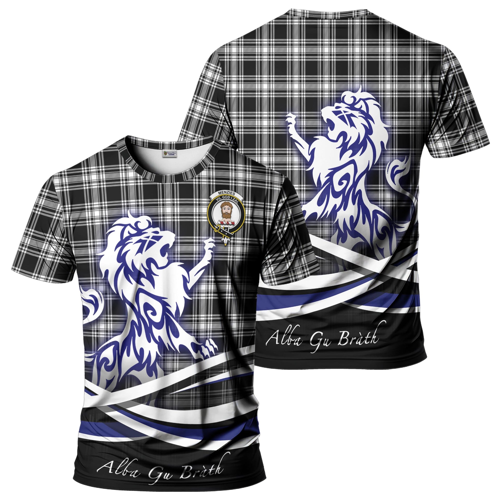 menzies-black-and-white-tartan-t-shirt-with-alba-gu-brath-regal-lion-emblem