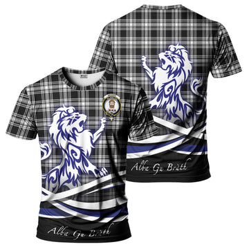 Menzies Black and White Tartan T-Shirt with Alba Gu Brath Regal Lion Emblem