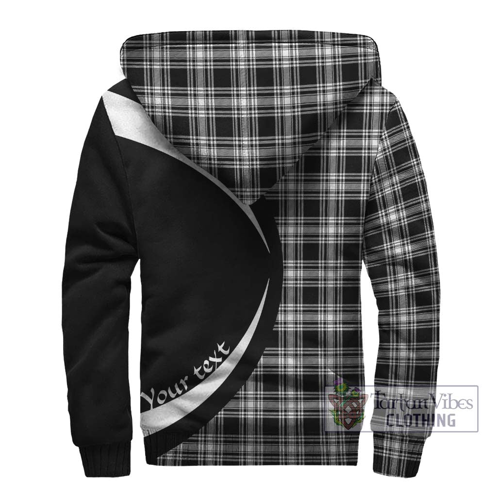 Menzies Black and White Tartan Sherpa Hoodie with Family Crest Circle Style - Tartan Vibes Clothing