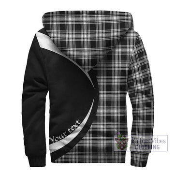 Menzies Black and White Tartan Sherpa Hoodie with Family Crest Circle Style