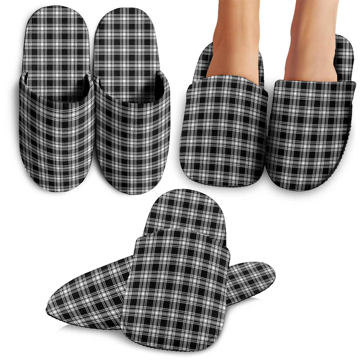 Menzies Black and White Tartan Home Slippers - Tartanvibesclothing Shop