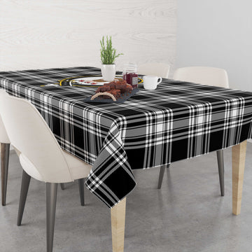 Menzies Black and White Tartan Tablecloth with Family Crest