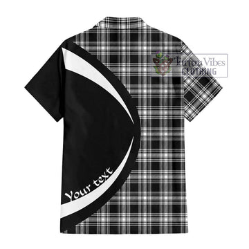 Menzies Black and White Tartan Short Sleeve Button Up with Family Crest Circle Style