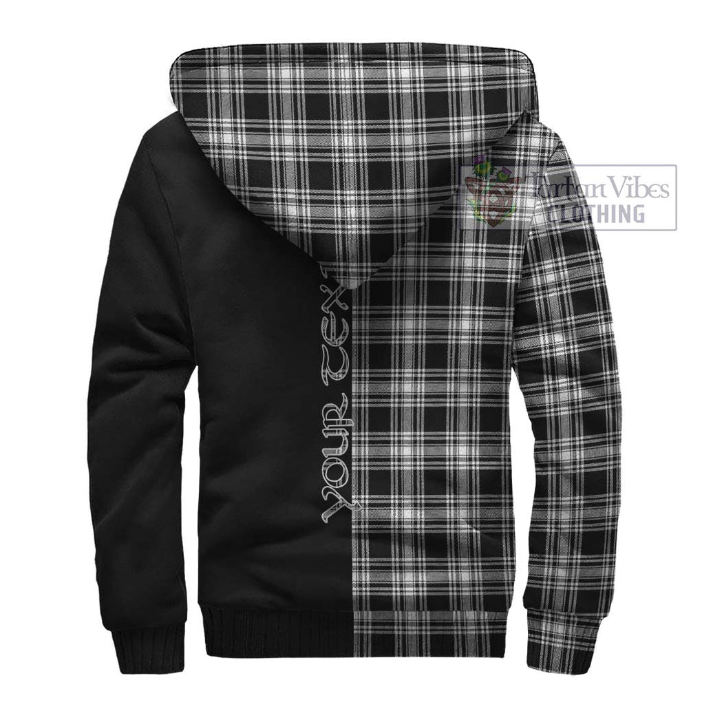 Menzies Black and White Tartan Sherpa Hoodie with Family Crest and Half Of Me Style - Tartanvibesclothing Shop