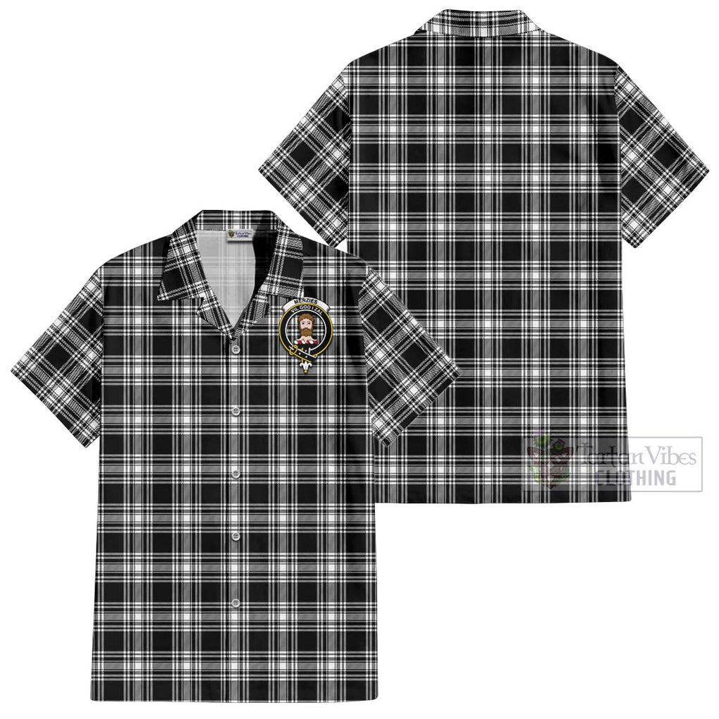 Menzies Black and White Tartan Cotton Hawaiian Shirt with Family Crest Kid - Tartan Vibes Clothing