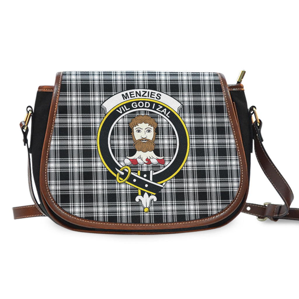 Menzies Black and White Tartan Saddle Bag with Family Crest - Tartan Vibes Clothing