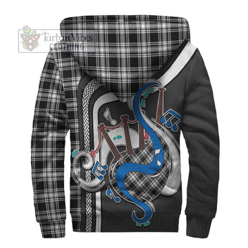 Menzies Black and White Tartan Sherpa Hoodie with Epic Bagpipe Style