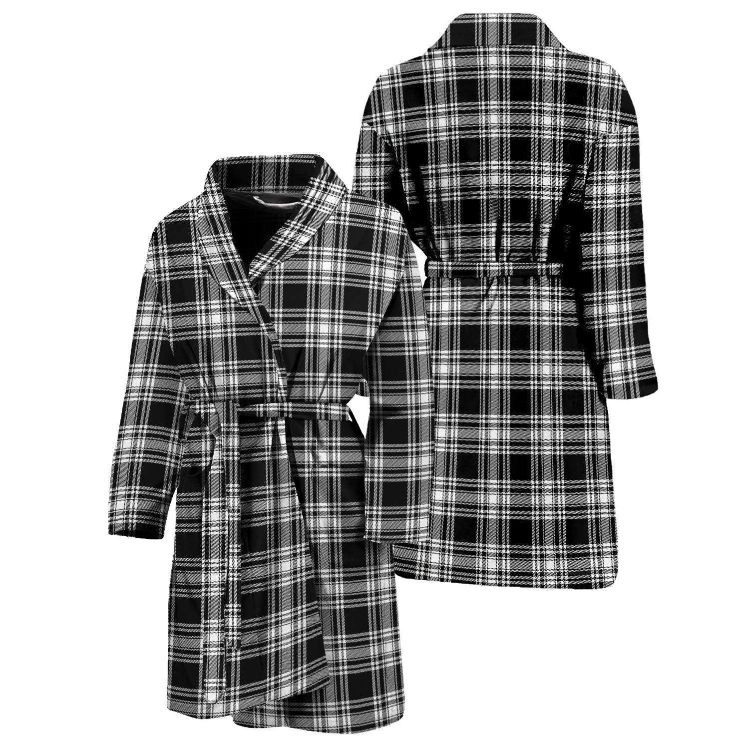 Menzies Black and White Tartan Bathrobe Unisex M - Tartan Vibes Clothing