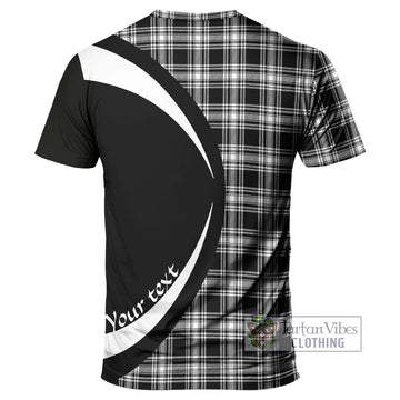 Menzies Black and White Tartan T-Shirt with Family Crest Circle Style