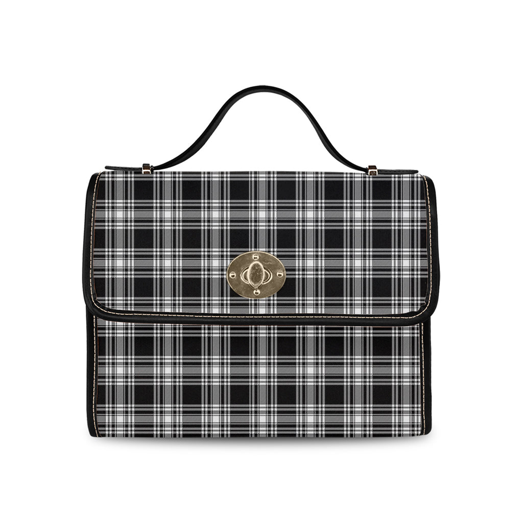 menzies-black-and-white-tartan-leather-strap-waterproof-canvas-bag