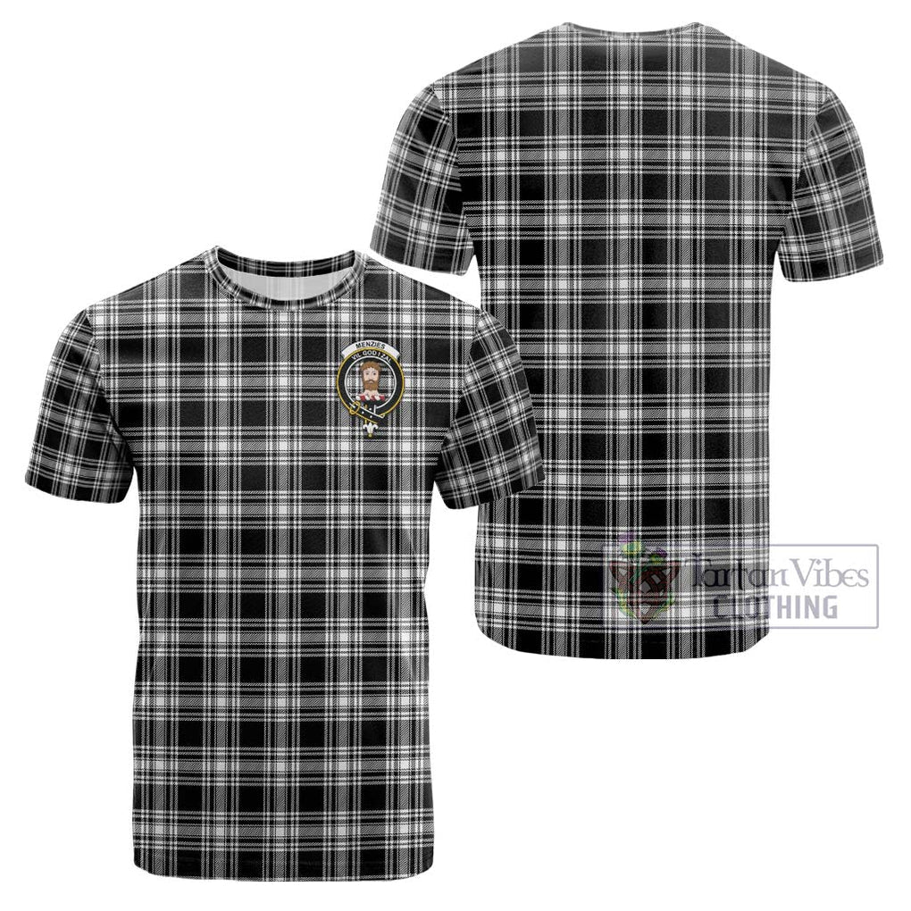 Menzies Black and White Tartan Cotton T-Shirt with Family Crest Kid's Shirt - Tartanvibesclothing Shop