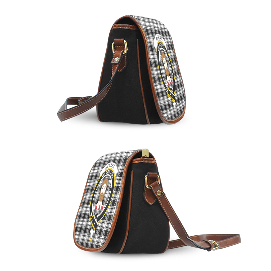 Menzies Black and White Tartan Saddle Bag with Family Crest - Tartan Vibes Clothing