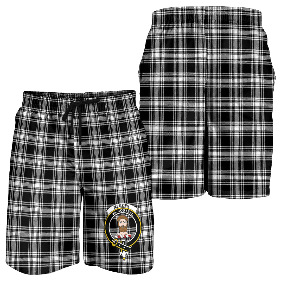 menzies-black-and-white-tartan-mens-shorts-with-family-crest