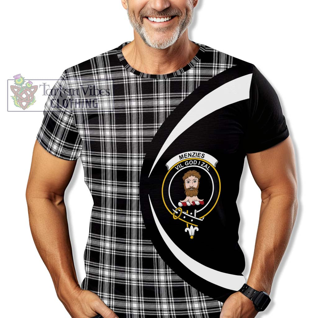 Tartan Vibes Clothing Menzies Black and White Tartan T-Shirt with Family Crest Circle Style