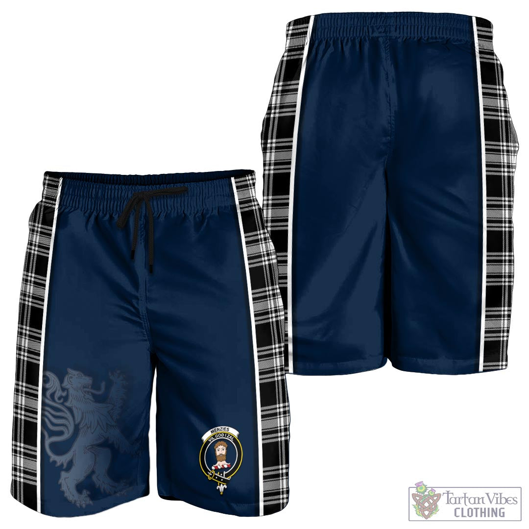 Tartan Vibes Clothing Menzies Black and White Tartan Men's Shorts with Family Crest and Lion Rampant Vibes Sport Style