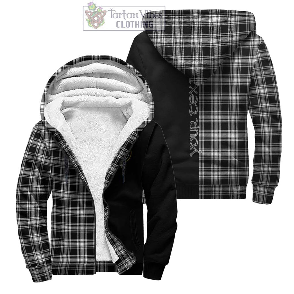 Menzies Black and White Tartan Sherpa Hoodie with Family Crest and Half Of Me Style Unisex - Tartanvibesclothing Shop