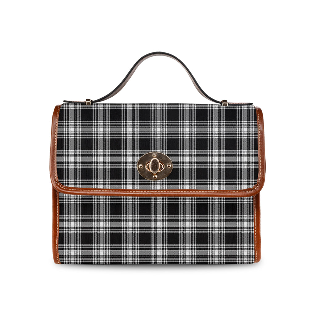 menzies-black-and-white-tartan-leather-strap-waterproof-canvas-bag