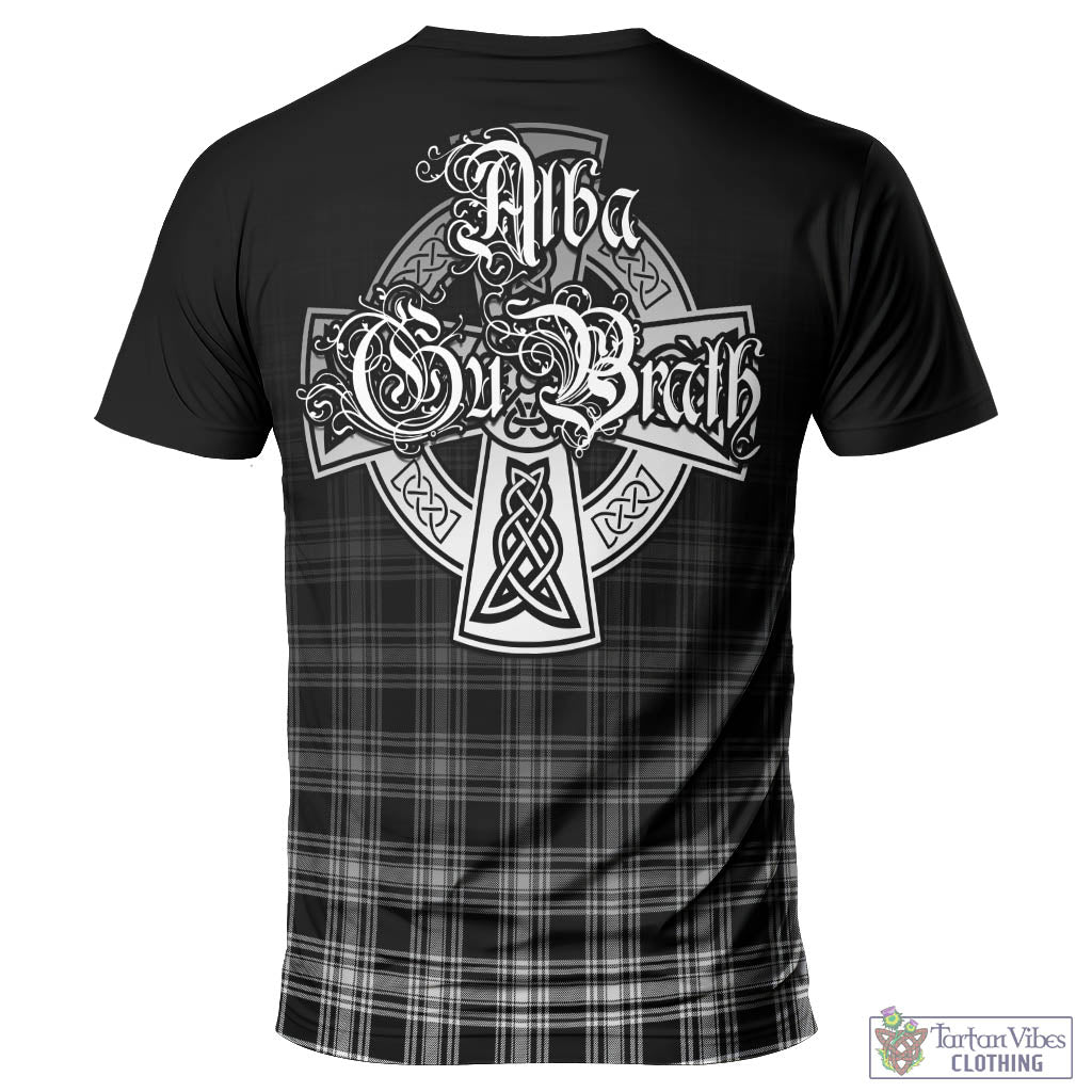 Tartan Vibes Clothing Menzies Black and White Tartan T-Shirt Featuring Alba Gu Brath Family Crest Celtic Inspired