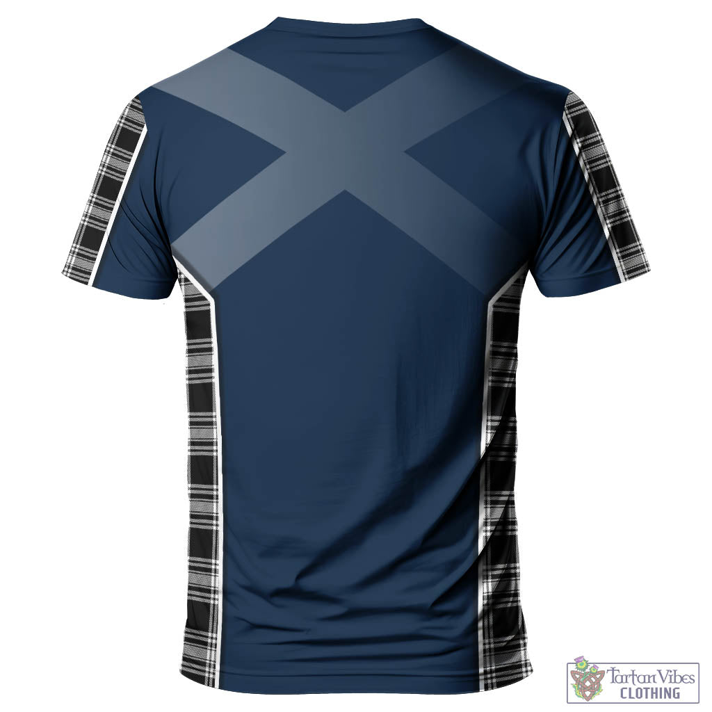 Tartan Vibes Clothing Menzies Black and White Tartan T-Shirt with Family Crest and Scottish Thistle Vibes Sport Style