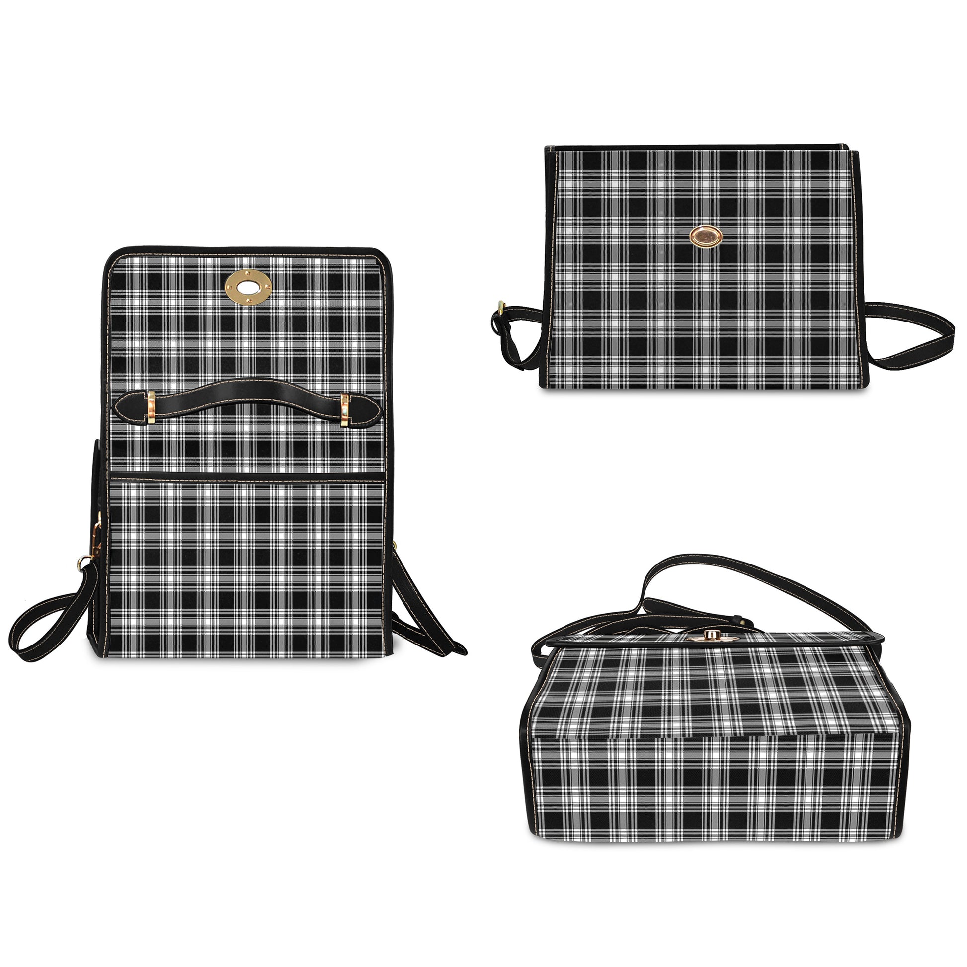 menzies-black-and-white-tartan-leather-strap-waterproof-canvas-bag