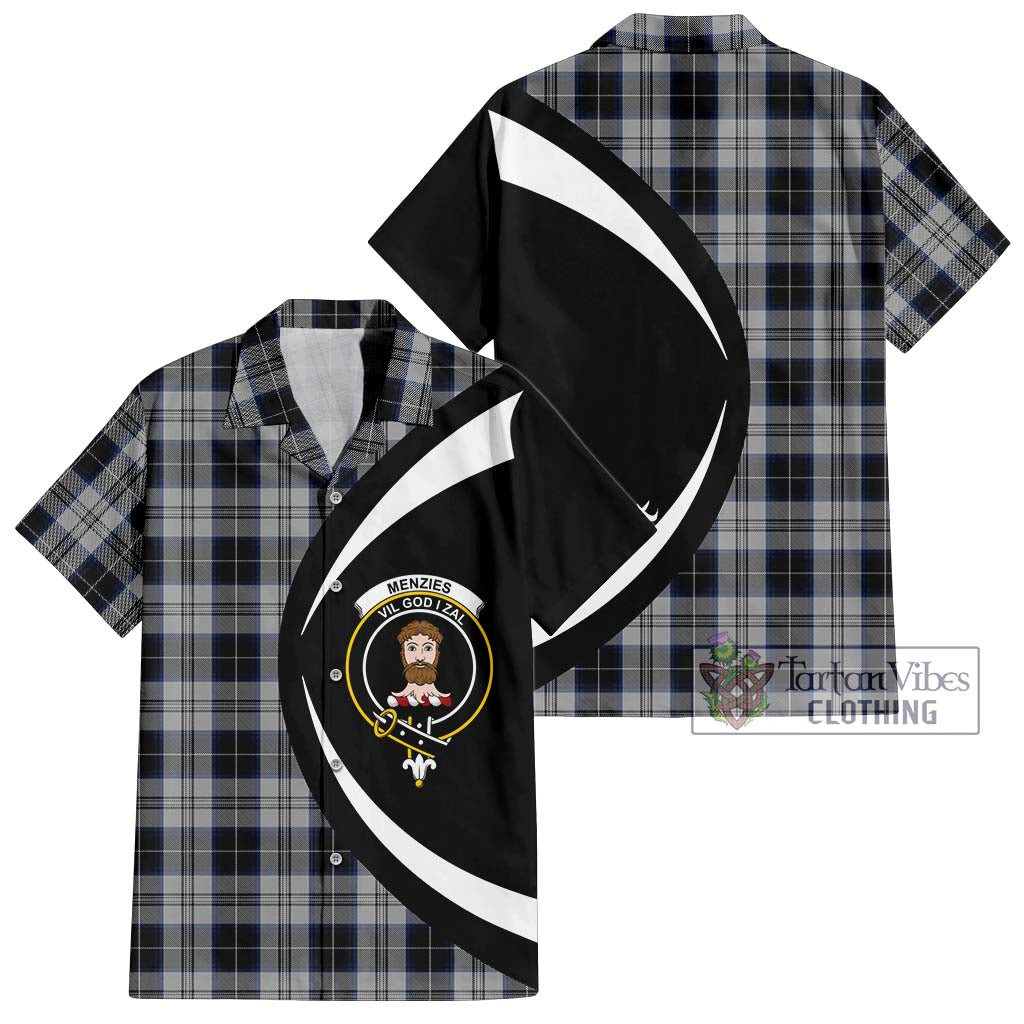 Tartan Vibes Clothing Menzies Black Dress Tartan Short Sleeve Button Up with Family Crest Circle Style