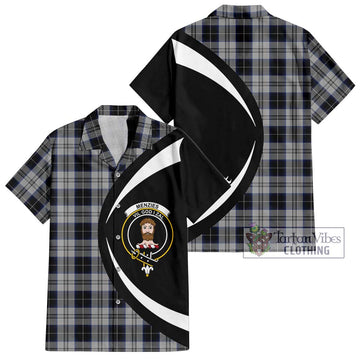 Menzies Black Dress Tartan Short Sleeve Button Up with Family Crest Circle Style