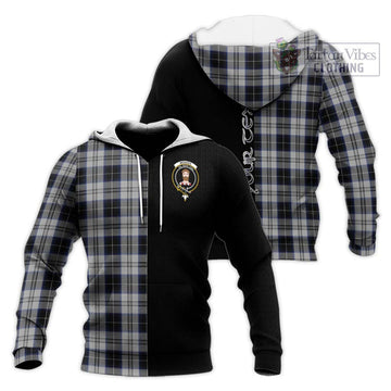 Menzies Black Dress Tartan Knitted Hoodie with Family Crest and Half Of Me Style