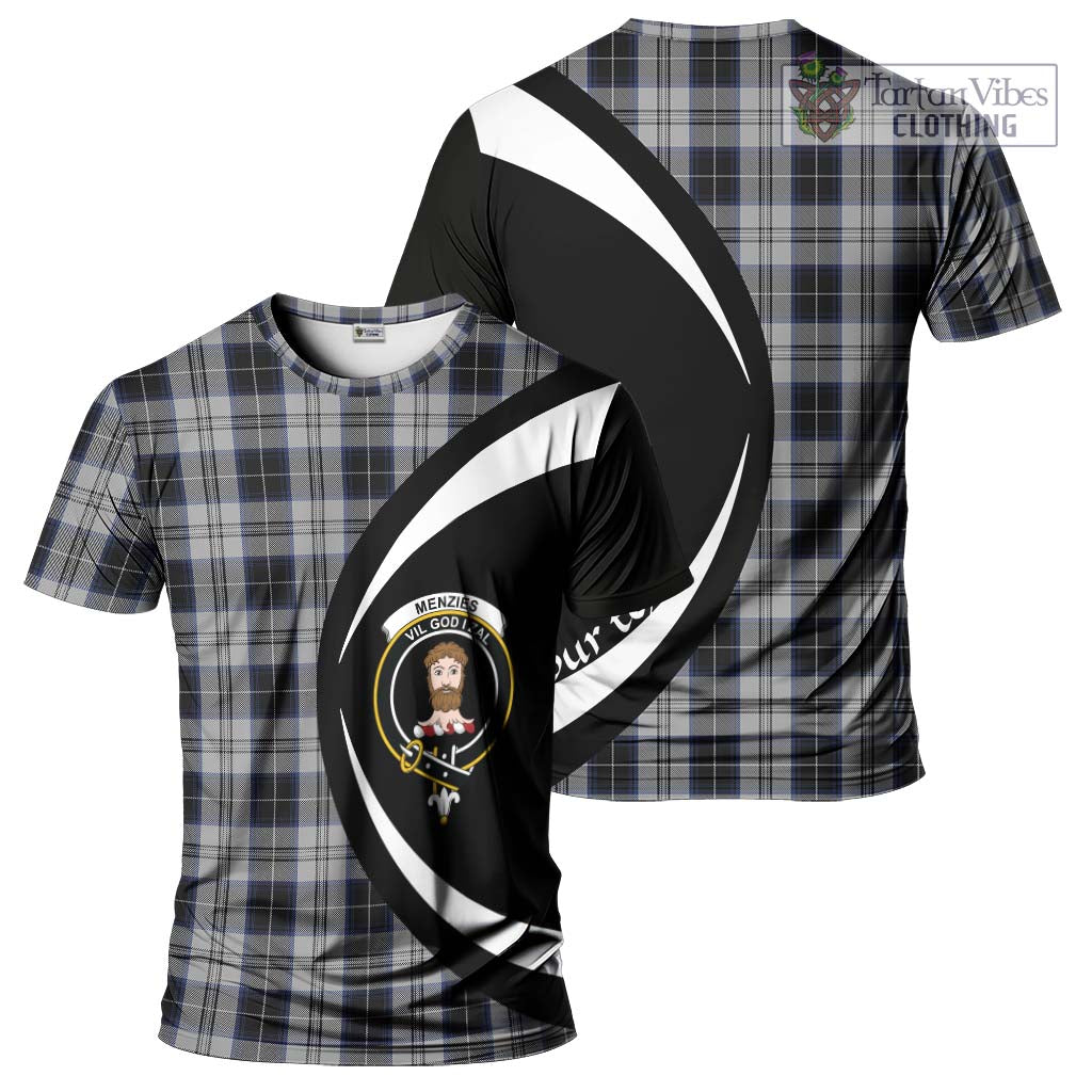 Tartan Vibes Clothing Menzies Black Dress Tartan T-Shirt with Family Crest Circle Style