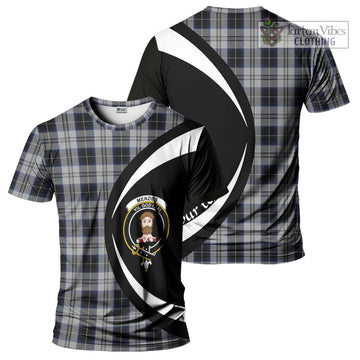 Menzies Black Dress Tartan T-Shirt with Family Crest Circle Style