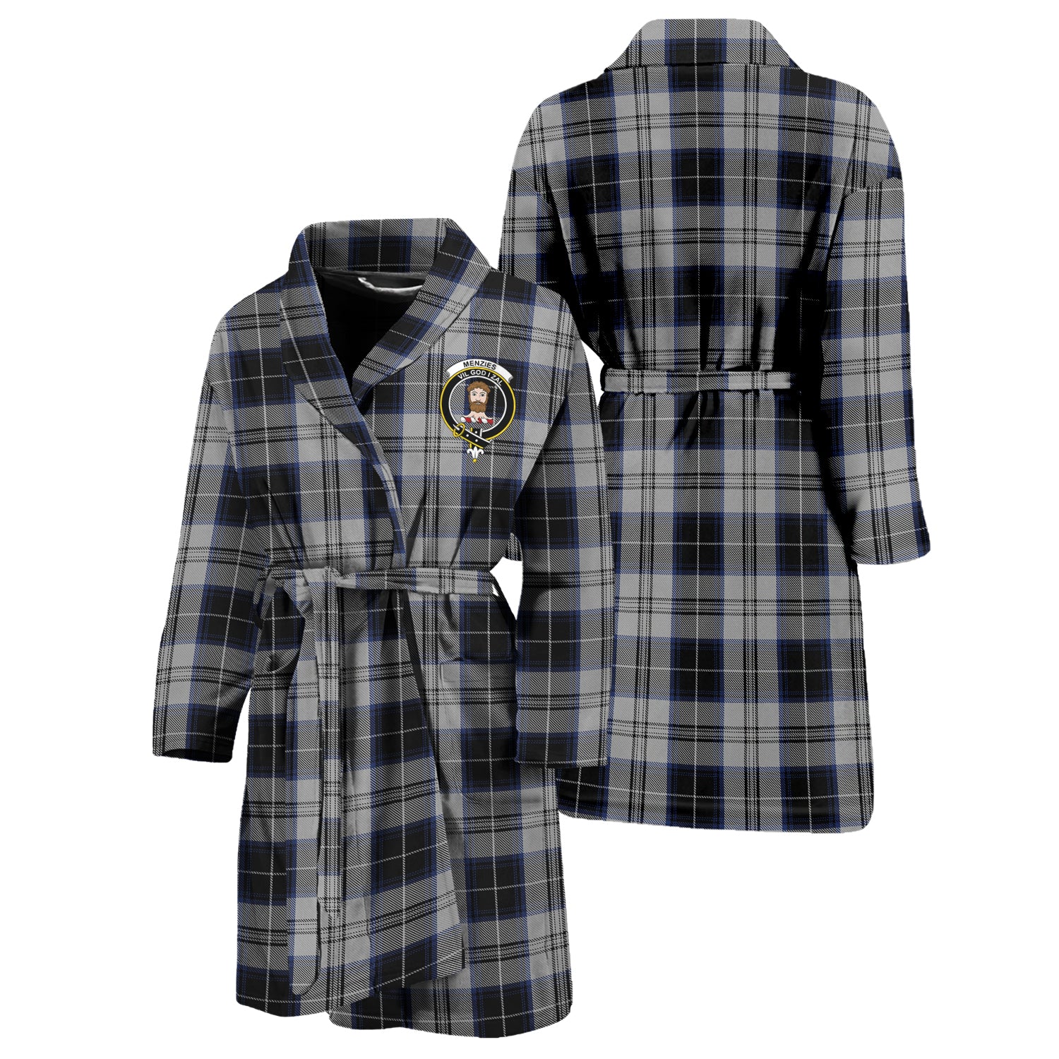 Menzies Black Dress Tartan Bathrobe with Family Crest Unisex S - Tartan Vibes Clothing