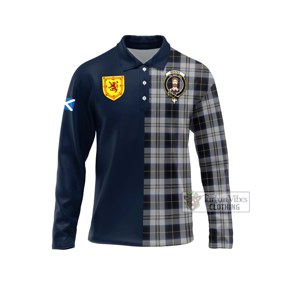 Tartan Vibes Clothing Menzies Black Dress Tartan Long Sleeve Polo Shirt with Scottish Lion Royal Arm Half Style