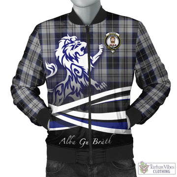 Menzies Black Dress Tartan Bomber Jacket with Alba Gu Brath Regal Lion Emblem