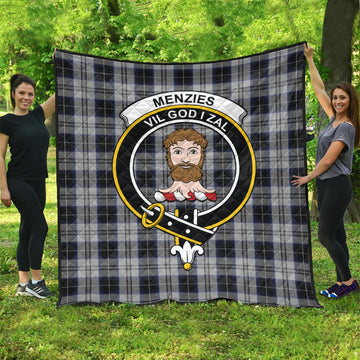 Menzies Black Dress Tartan Quilt with Family Crest