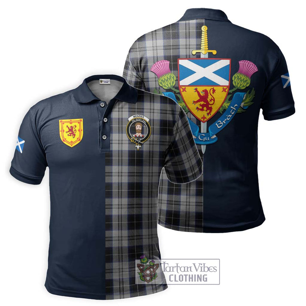 Tartan Vibes Clothing Menzies Black Dress Tartan Polo Shirt with Scottish Lion Royal Arm Half Style