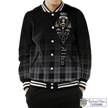 Menzies Black Dress Tartan Baseball Jacket Featuring Alba Gu Brath Family Crest Celtic Inspired