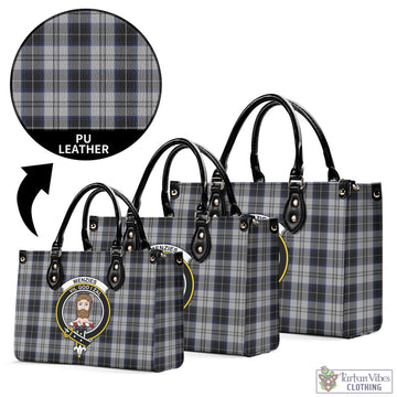 Menzies Black Dress Tartan Luxury Leather Handbags with Family Crest