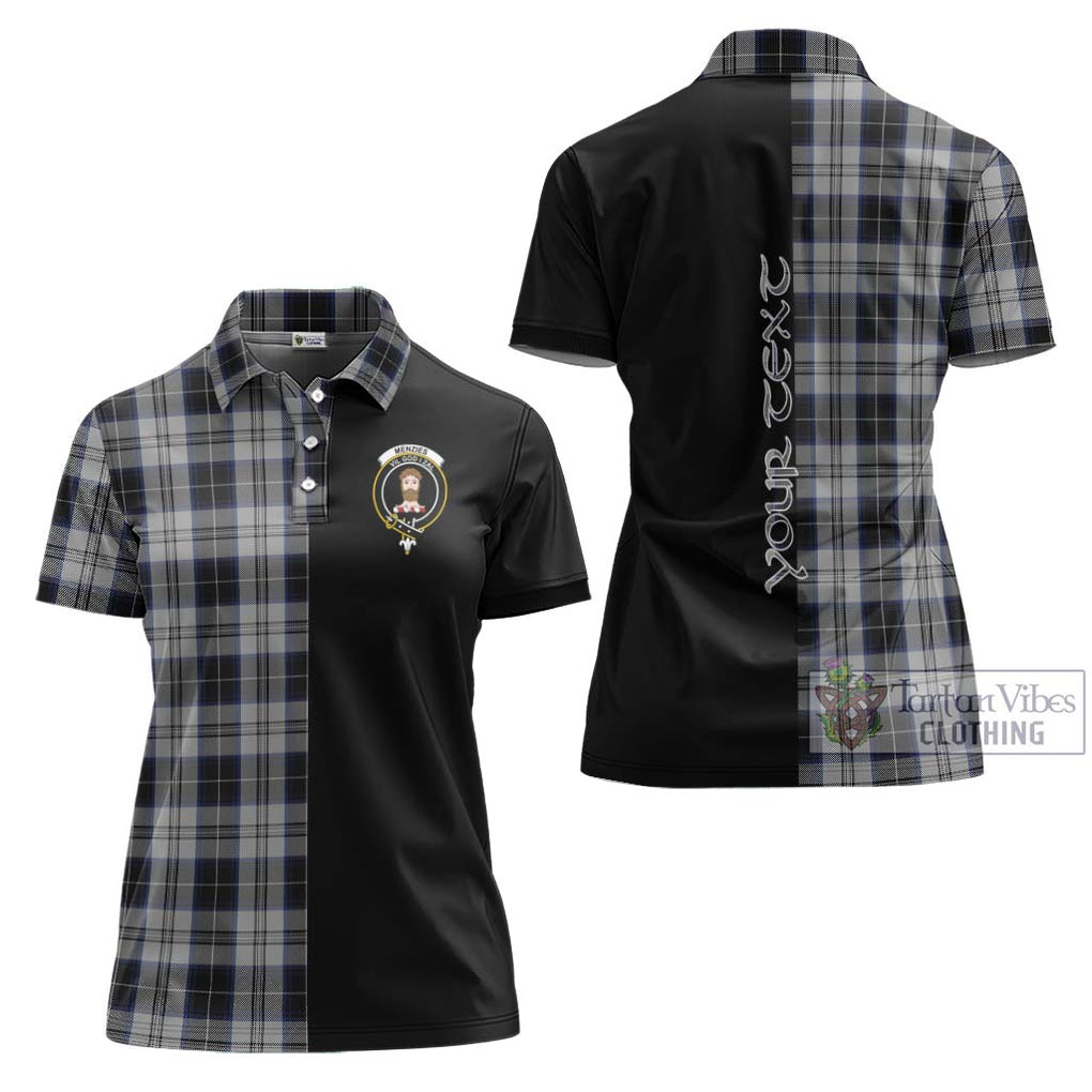 Menzies Black Dress Tartan Women's Polo Shirt with Family Crest and Half Of Me Style Women - Tartanvibesclothing Shop