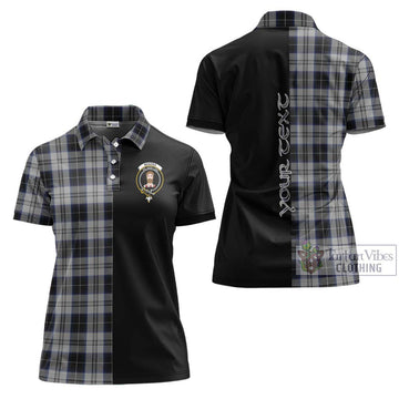 Menzies Black Dress Tartan Women's Polo Shirt with Family Crest and Half Of Me Style