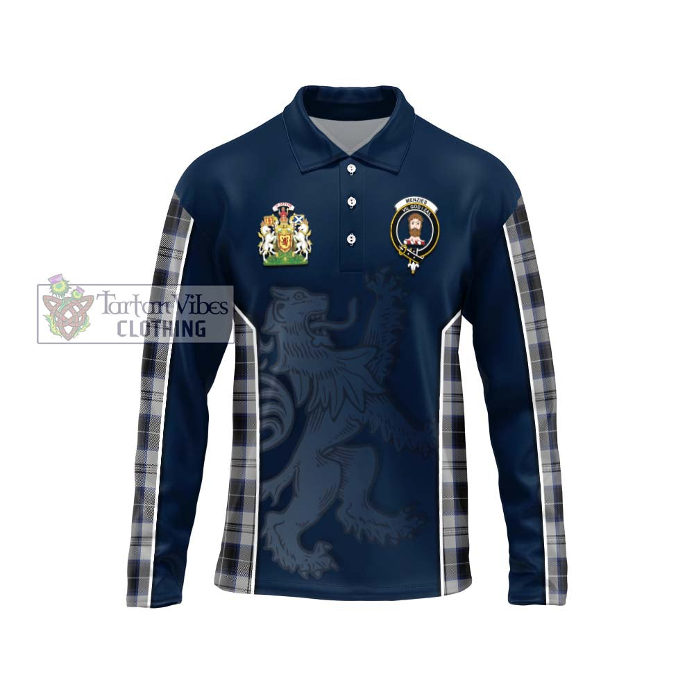 Menzies Black Dress Tartan Long Sleeve Polo Shirt with Family Crest and Lion Rampant Vibes Sport Style Unisex - Tartan Vibes Clothing