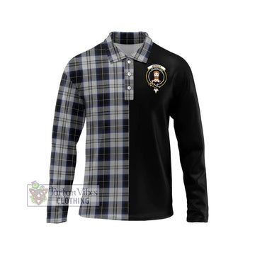 Menzies Black Dress Tartan Long Sleeve Polo Shirt with Family Crest and Half Of Me Style