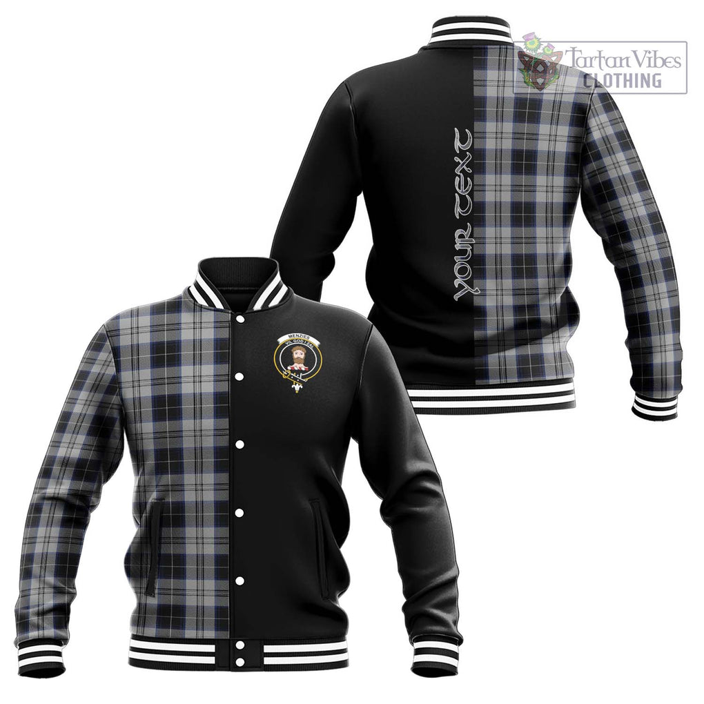 Menzies Black Dress Tartan Baseball Jacket with Family Crest and Half Of Me Style Unisex - Tartanvibesclothing Shop