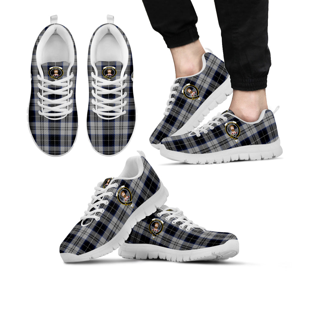 Menzies Black Dress Tartan Sneakers with Family Crest Kid's Sneakers - Tartan Vibes Clothing