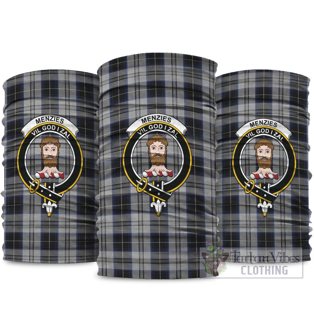 Menzies Black Dress Tartan Neck Gaiters, Tartan Bandanas, Tartan Head Band with Family Crest