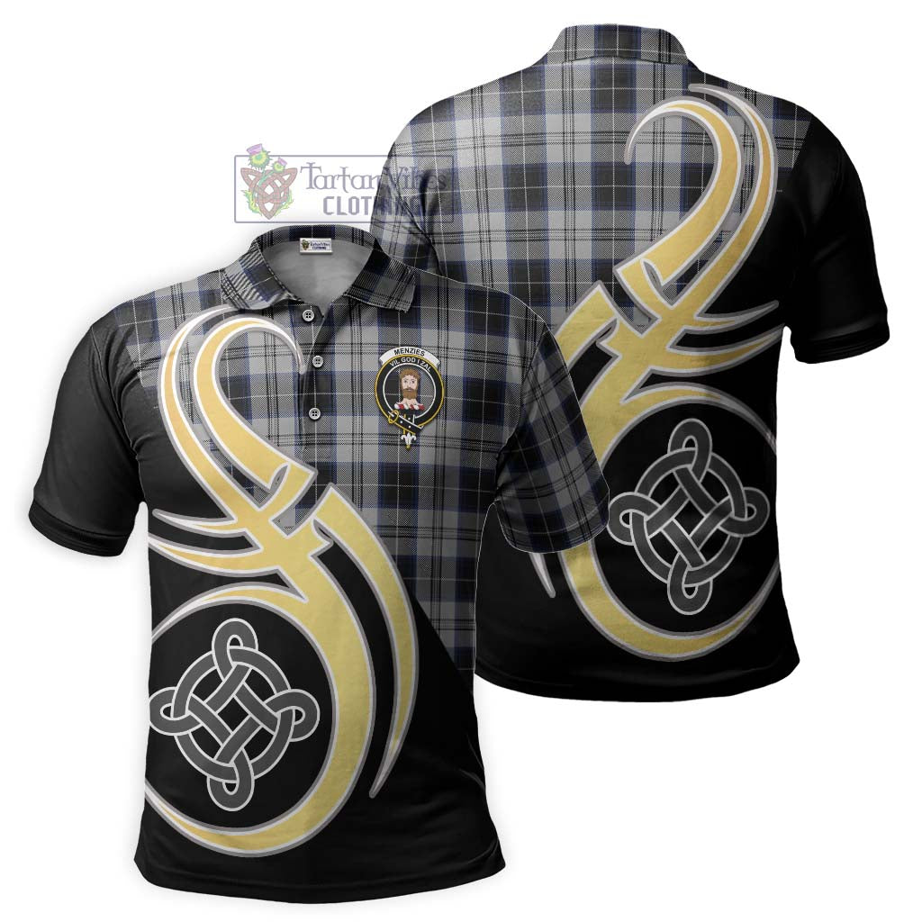 Tartan Vibes Clothing Menzies Black Dress Tartan Polo Shirt with Family Crest and Celtic Symbol Style