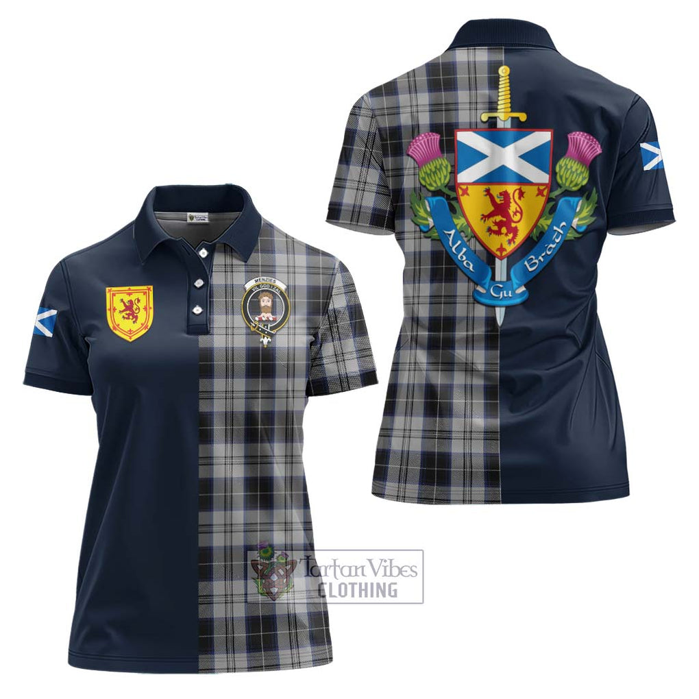 Tartan Vibes Clothing Menzies Black Dress Tartan Women's Polo Shirt with Scottish Lion Royal Arm Half Style